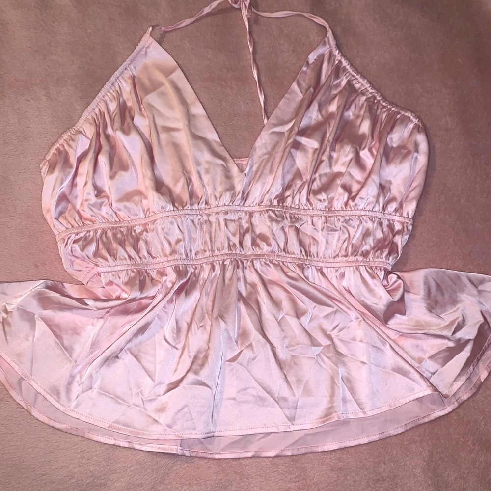 Fashion Nova 2X Open back pink satin halter top